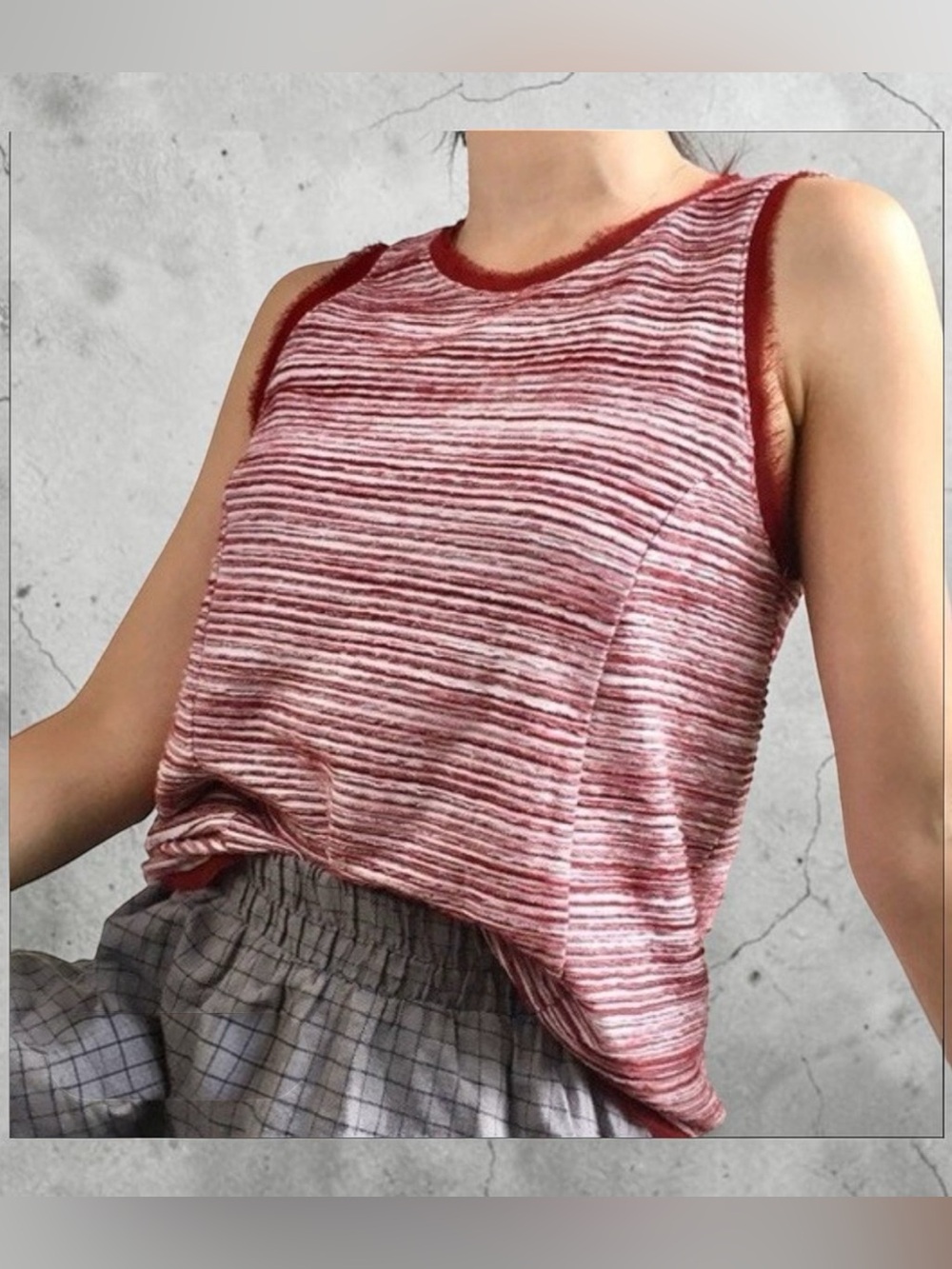 Anthropologie Vanessa Virginia Indira Burgundy & White Tank Top with Fringe Trim